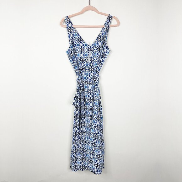 NWT White House Black Market Belted Midi Dress Graphic Tile Cobalt 6 #WHBM12 - Picture 2 of 8